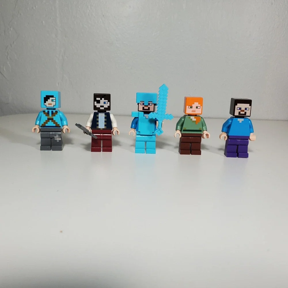 Lego Minecraft Minifigures Lot 5 Figures Armor Steve Alex Pirate Hoodie